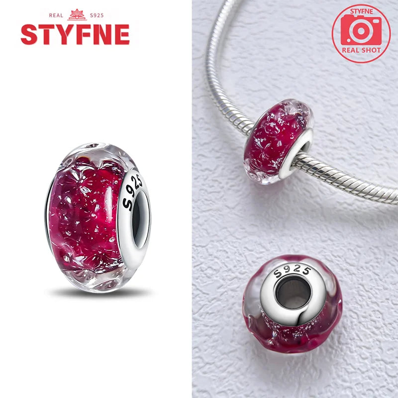 Echtes Sterlingsilber 925, Blumen-Charms, Glas, neue Original-Perle, bunt, Murano, passend für Original-Armbänder, DIY für Frauen, Schmuck, Geschenke