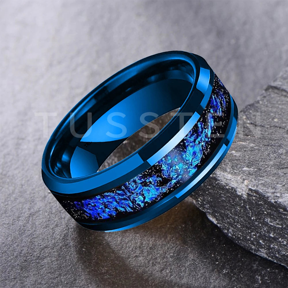 Wolfram 6/8mm Wolfram Ring für Männer Frauen blaue Folie Inlay Verlobung Ehering abgeschrägt poliert glänzend bequeme Passform