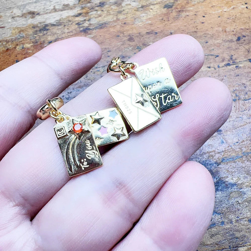 Vergoldeter Liebesbrief-Umschlag-Anhänger, baumelnder Charm, 925er Sterlingsilber, edler Schmuck, romantisches Geschenk für Frauen