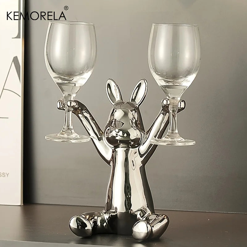KEMORELA Hasen-Weinregal-Halter, 1 Stück, Champagner-Präsentationsständer, dekoratives Schreibtisch-Ornament für Zuhause, Weinschrank, Bar, Weinkeller