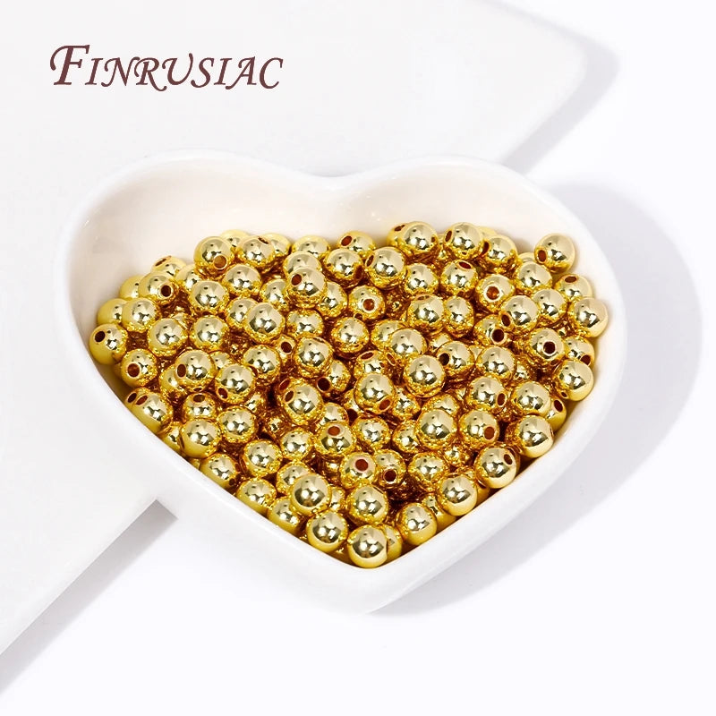 18K vergoldete Perlentrenner 2/2,5/3/4/5/6/8MM Metall glatte runde nahtlose Perlen Abstandshalter Perle für DIY Schmuckherstellung Zubehör