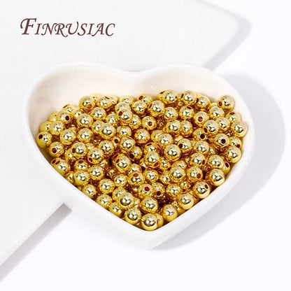 18K vergoldete Perlentrenner 2/2,5/3/4/5/6/8MM Metall glatte runde nahtlose Perlen Abstandshalter Perle für DIY Schmuckherstellung Zubehör