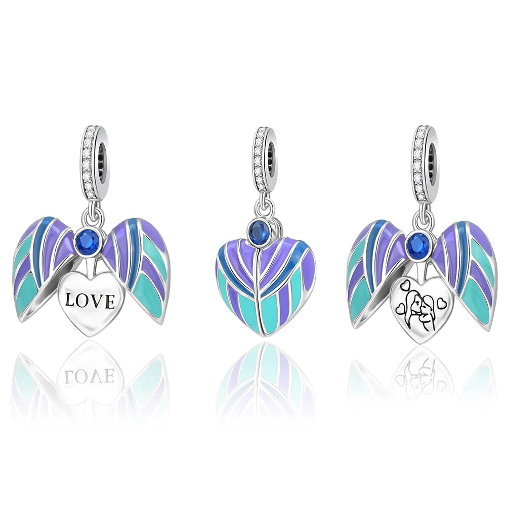 Blaue Serie 925 Sterling Silber Eidechsen-Herz Roboter Kaffee Mit Blumen Charms Passend für DIY Armband Halskette Casual Party Geschenke