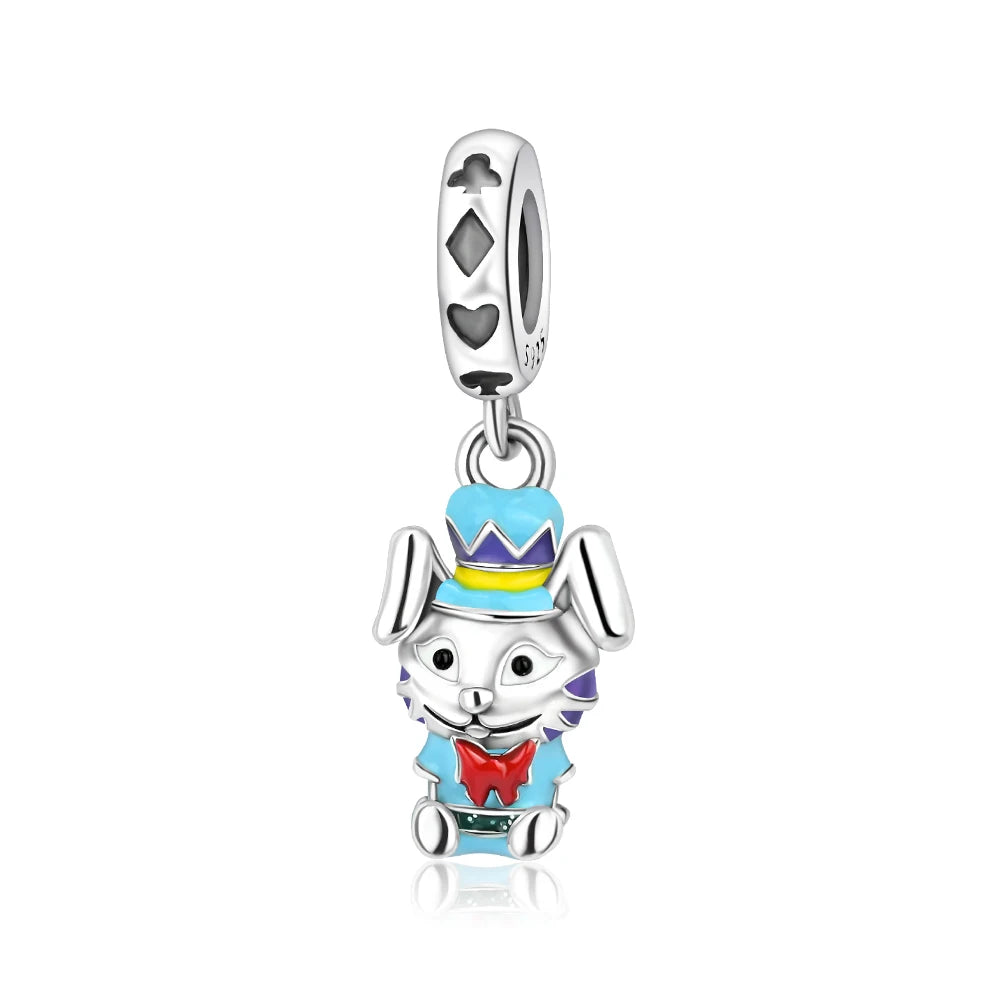 Exquisite Charm-Anhänger aus 925er-Sterlingsilber mit weißen Tigerperlen und Kaninchen-Barista-Anhänger, passend für Armbänder, niedliche Schmuck-Accessoires, Geschenke