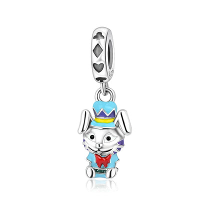 Exquisite Charm-Anhänger aus 925er-Sterlingsilber mit weißen Tigerperlen und Kaninchen-Barista-Anhänger, passend für Armbänder, niedliche Schmuck-Accessoires, Geschenke