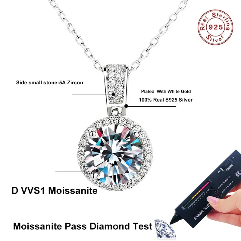 NeeTim 2 Karat Moissanit Halskette für Frauen, 100 % Sterling S925 Silber mit Weißgold vergoldet, Labordiamant-Schmuck, Hochzeitsanhänger