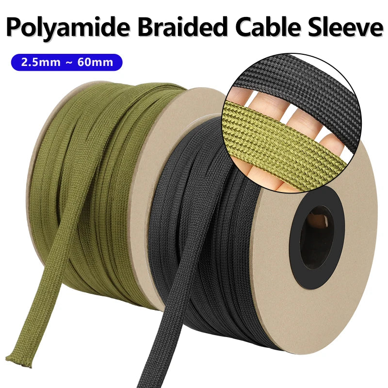 3/5m Nylon-Kabelummantelung 2,5mm~60mm Eng Anliegende Hochdichte Geflochtene Isolierte Kabelschutzummantelung Polyamid-Kabelschutzhülle