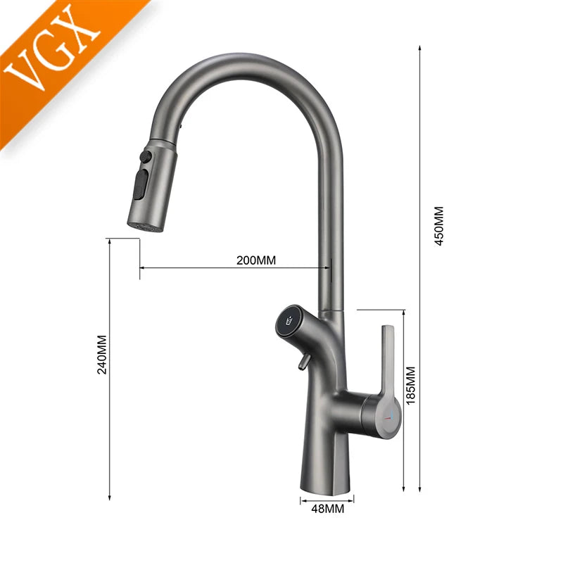 VGX Gold Wasserfilter Küchenarmatur mit Doppelauslauf, Reines Trinkwasser, Ausziehbarer Spültischmischer, Gourmet-Küchenarmatur