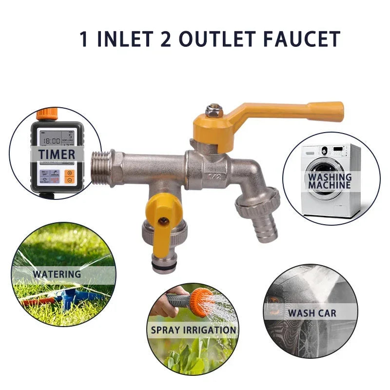 Vollkupfer-Wasserhahn für den Innen- und Außenbereich, eins in zwei, 4-Punkte-Frostschutz, für den Innenhof, Garten, doppelter Wasser-Blumen-Wasserhahn