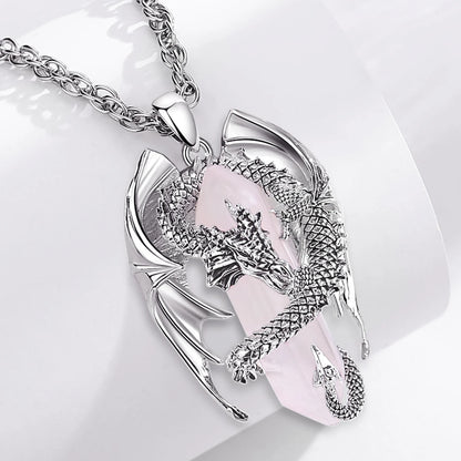 Eudora Drache Twining sechseckigen Rosenquarz prismatische Halskette Punk Heils tein Rosenquarz Anhänger Schmuck Geschenk für Mann Frauen