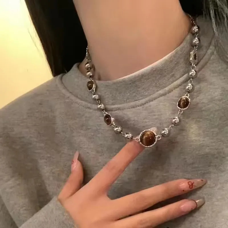 Mode Retro Perlen Schmetterling Metall Y2K Sun Star Opal Anhänger Kette Choker Halskette Für Frauen Böhmen Charme Schmuck Zubehör