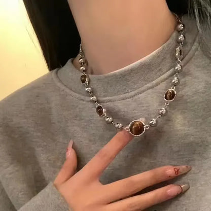 Mode Retro Perlen Schmetterling Metall Y2K Sun Star Opal Anhänger Kette Choker Halskette Für Frauen Böhmen Charme Schmuck Zubehör