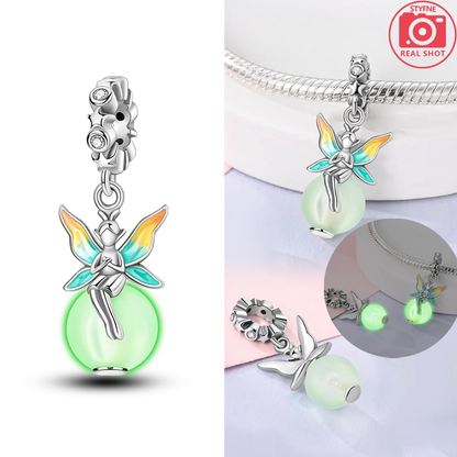 Neue Charms-Perle aus 925er-Sterlingsilber, rosa Schmetterling, leuchtende Glühwürmchen, baumelnd, passend für Armreifen, Halskette, DIY-Schmuck, Frauen-Geschenk