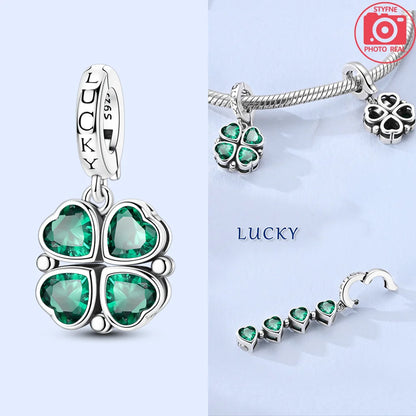 Silber S925 Glück Charms Bunte Vierblättriges Kleeblatt Hufeisen Perlen Fit Original Armbänder für Frauen Party Feine Geschenke DIY
