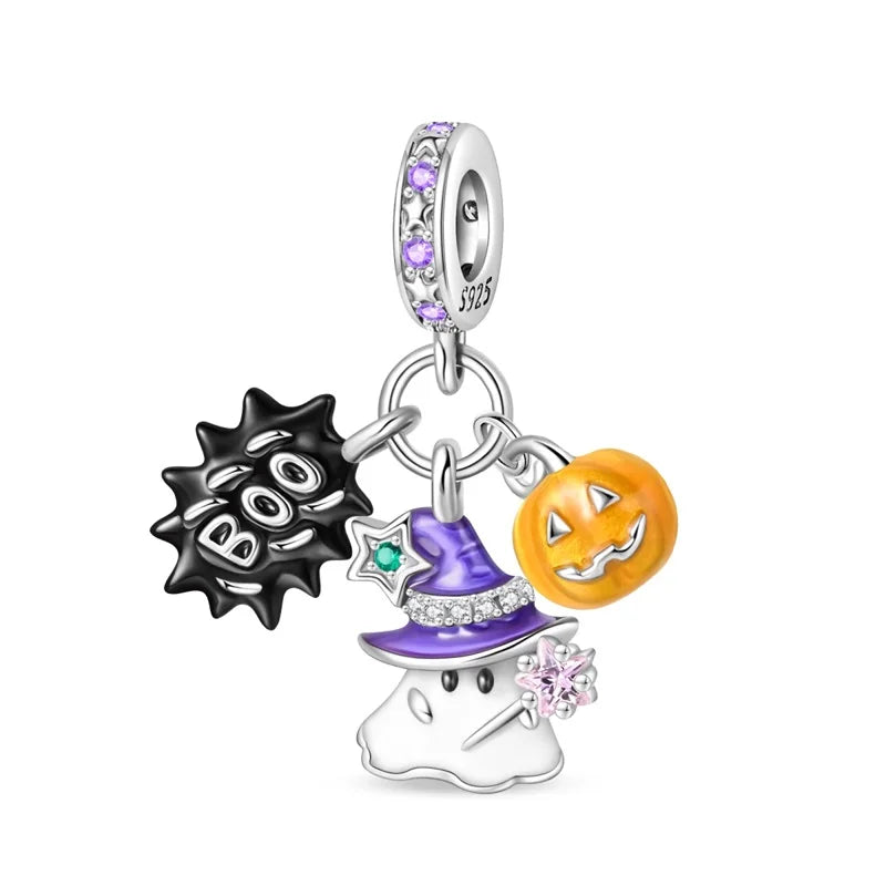 Heißer Verkauf 925er Sterlingsilber Kürbiskopfperlen & fliegende Hexe baumelnder Charm passend für Armband Halloween Anhänger Zubehör Geschenke