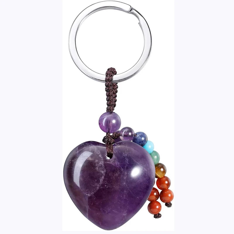 Natürlicher Rosenquarz-Herz-Kristall-Schlüsselanhänger, 7-Chakra-Heilstein, Schlüsselanhänger, Charm für Frauen und Mädchen