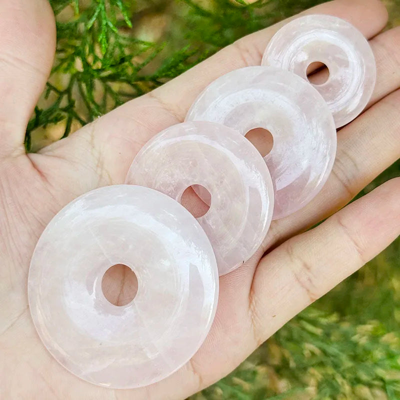 30 mm 40 mm 50 mm natürliche Donut-runde Rosenkristall-Quarz-Edelstein-Perlen, 1 Stück, für DIY-Pendant-Schmuckherstellungszubehör