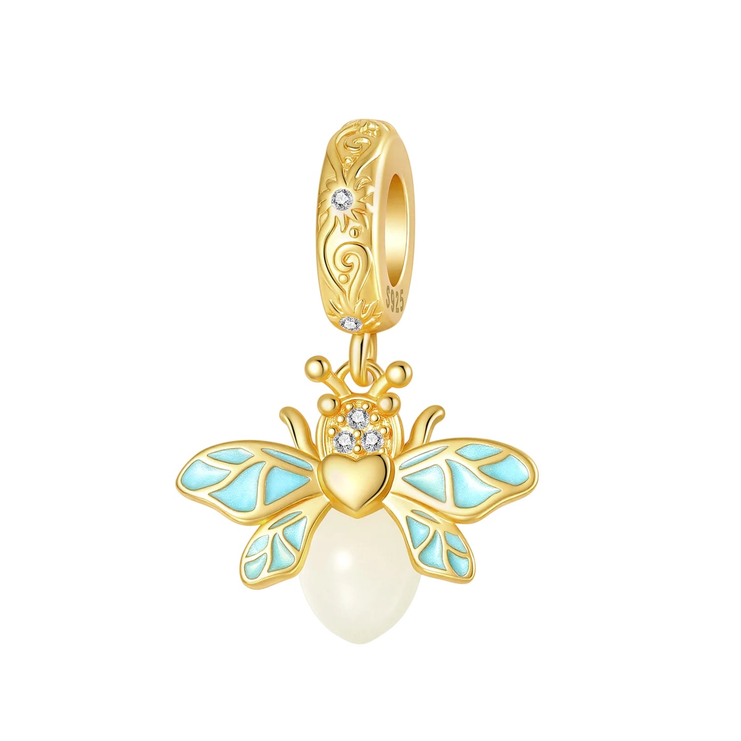 Leuchtender baumelnder Charm mit Frühlingsthema, 925er Sterlingsilber, Biene-Honeypot-Anhänger für Armband, Halskette, DIY-Charms, Schmuck