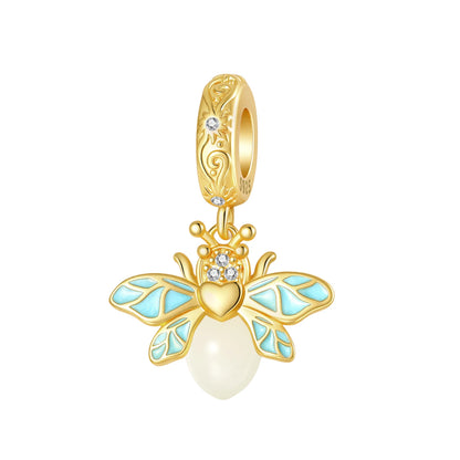 Leuchtender baumelnder Charm mit Frühlingsthema, 925er Sterlingsilber, Biene-Honeypot-Anhänger für Armband, Halskette, DIY-Charms, Schmuck