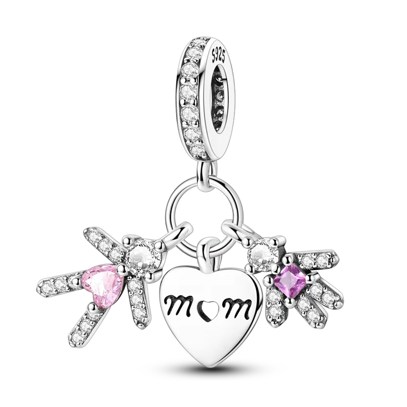 Charm-Perle aus 925er-Sterlingsilber, Mutter-Geschenk, Mutter, Liebe, glückliche Familie, baumelnd, passend für Original-Armreif, Halskette, DIY-Schmuck