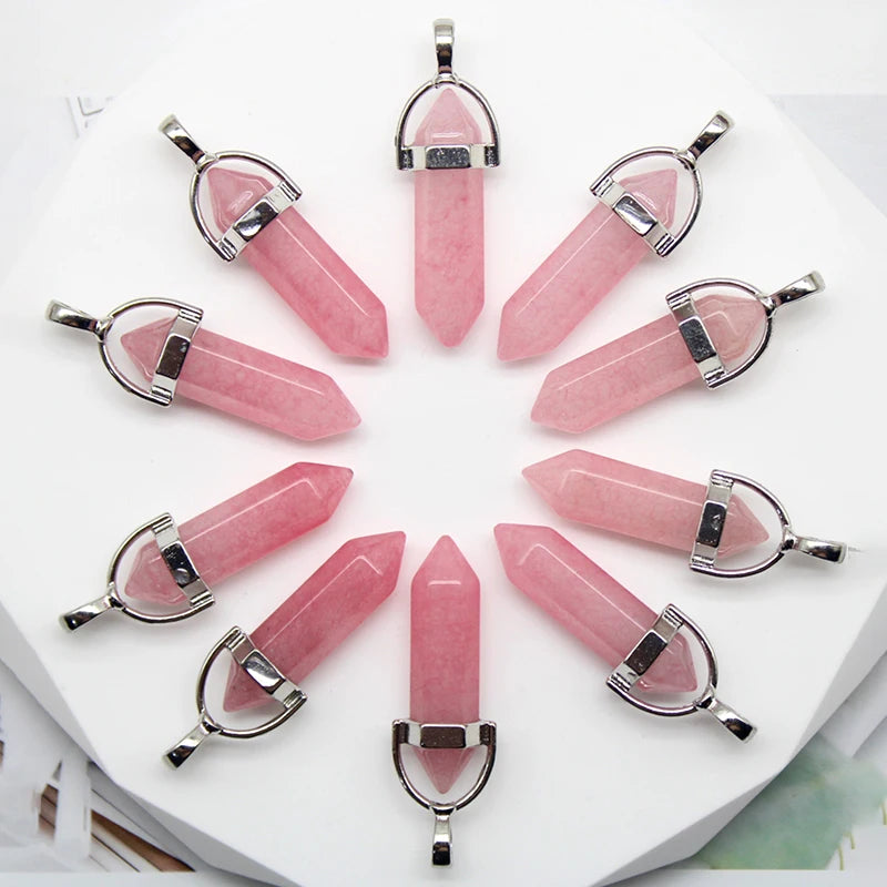 24 stücke Natürliche Stein Achate Quarz Kristall Anhänger Für Halskette Charme Fluorit Sechseckigen Anhänger DIY Schmuck Machen Zubehör
