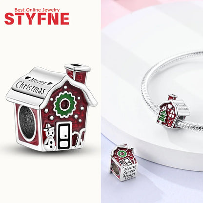 S925 Silber Weihnachten Schneeflocke Charms Herzförmige Glänzende Zirkon Perle Fit Original Armband Diy Edlen Schmuck Weihnachten Geschenk