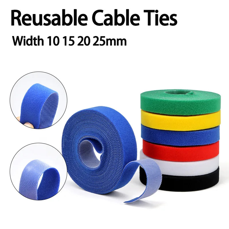 Wiederverwendbare Kabelbinder 5 Meter/Rolle Breite 10 15 20 25mm Doppelseitige Klett-Befestigungsriemen Kabelmanagement-Bänder