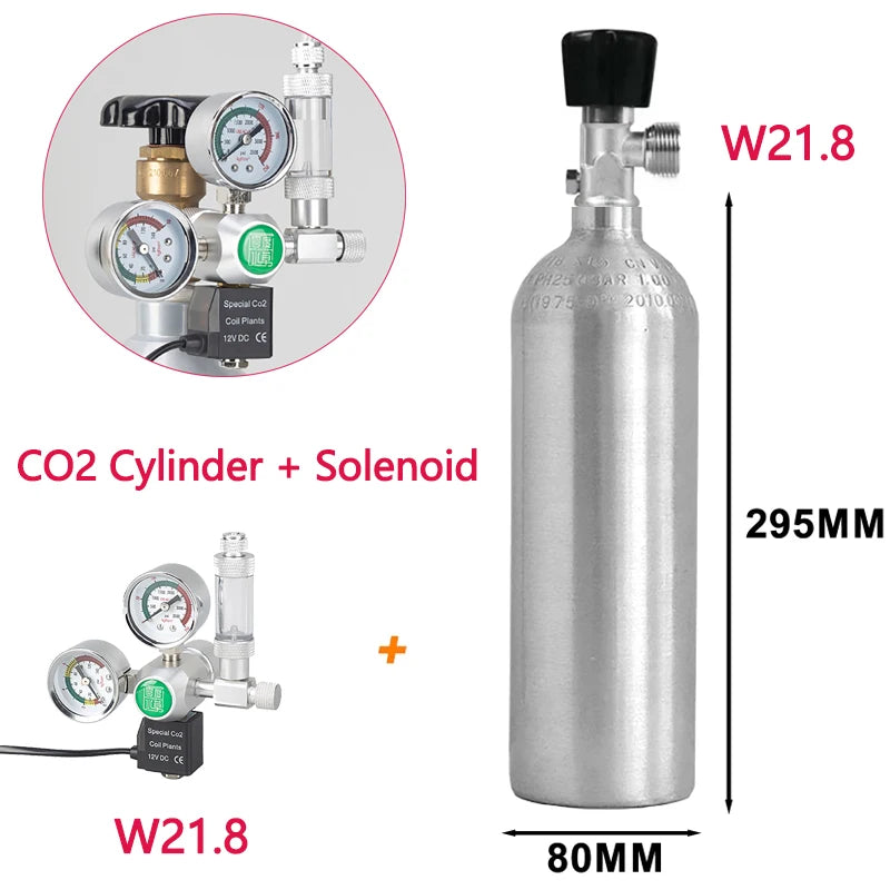 CO2-Zylinderflasche 1L mit Regler, Magnetventil, Sauerstoffgenerator für Aquarien, DIY-Blasenzähler-Steuerungssystem