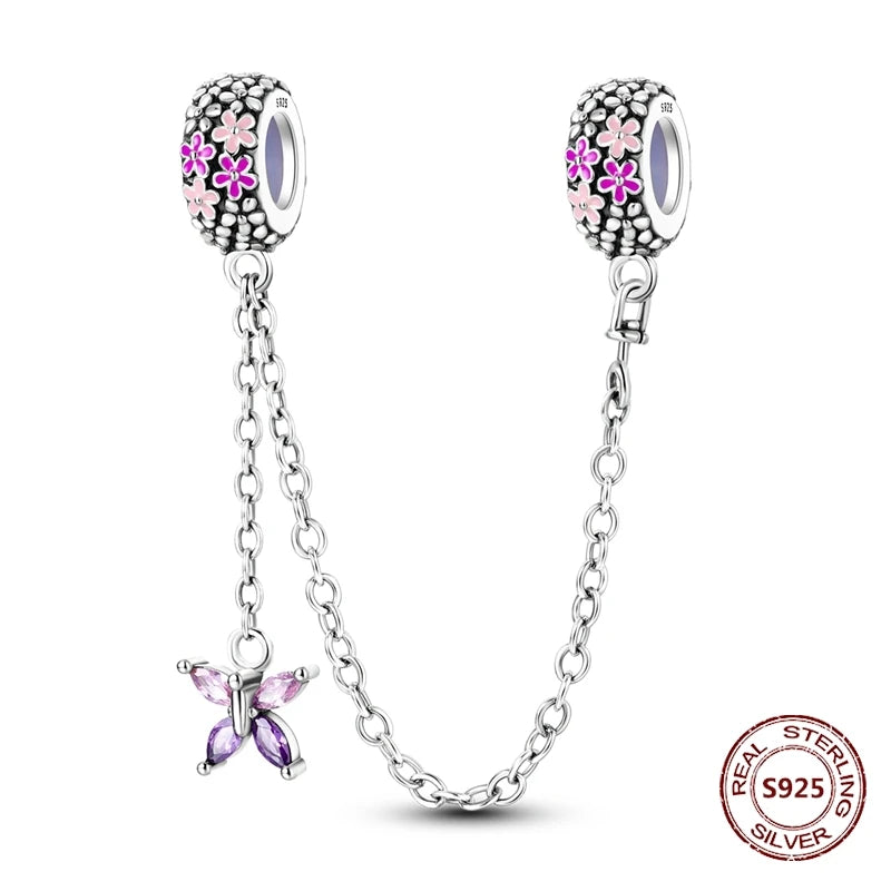 Sicherheitskette Libelle Schmetterling 925er Sterlingsilber Original Marienkäfer Kolibri Charm DIY Schmuckherstellung für Armband Armreif