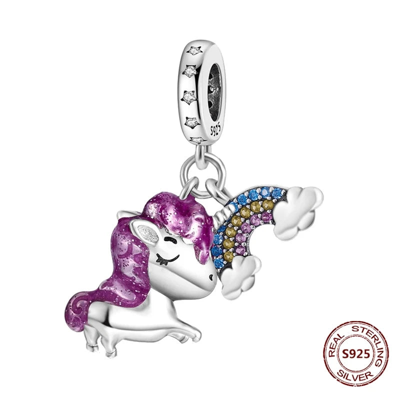 Gelber Sonnenblumen-Charm aus 925er Silber, Original-Zirkon, Kolibri, Einhorn-Charms, passend für Armbänder, DIY-Schmuck für Frauen, Hochzeitsgeschenk