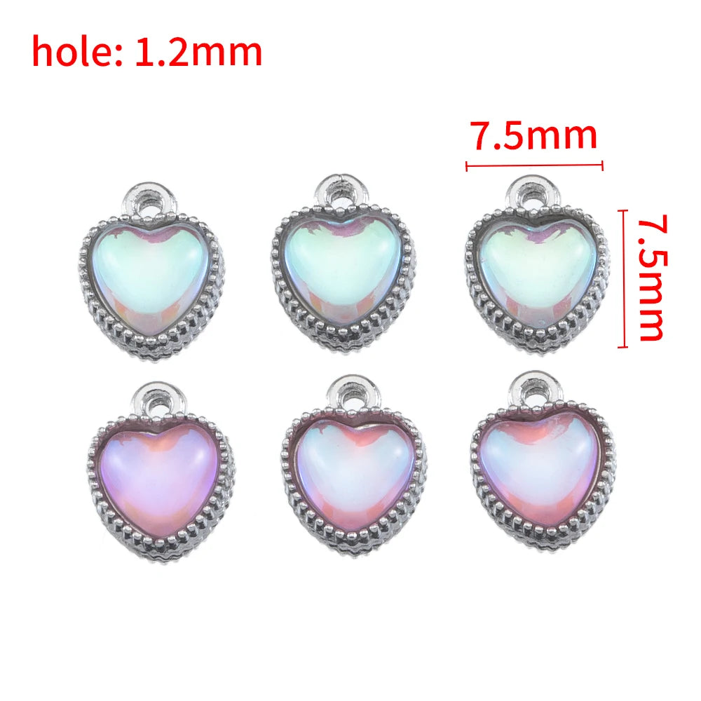 10 Stück AB Farbe Herz Glasperlen Anhänger mit antikem Silberrahmen für DIY Valentinstag Ohrring Halskette Schmuck