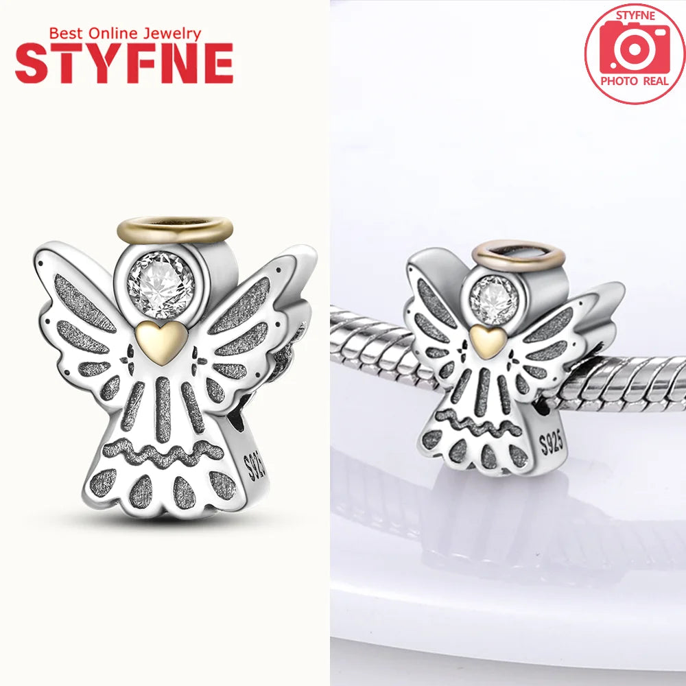 Neue Silber 925 Engel Skulptur Charms Herz Perlen Fit Original Armband für Frauen Schmuck Party Perlen DIY Edlen Schmuck Geschenke