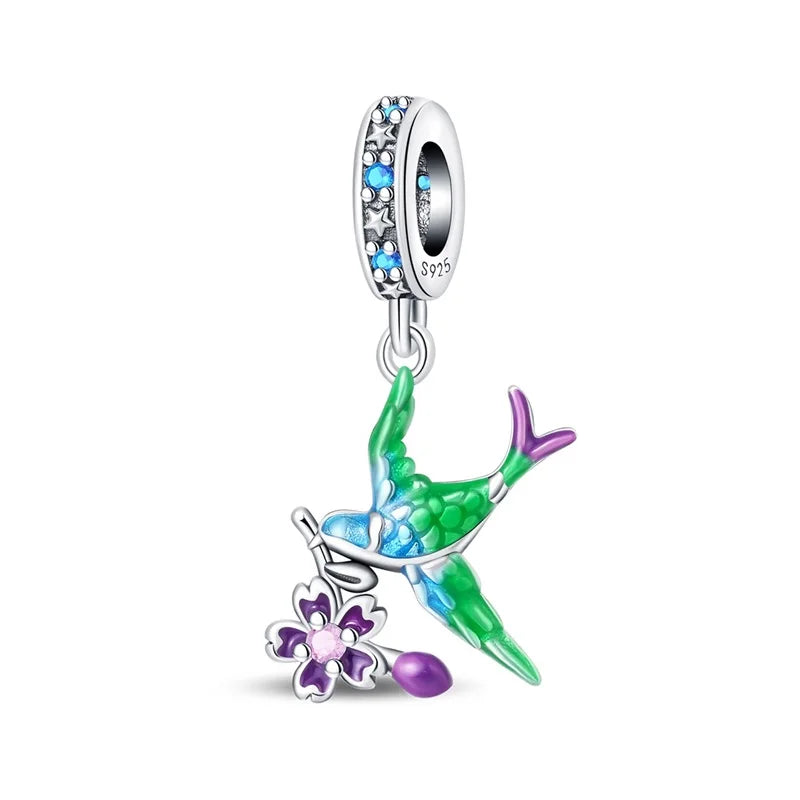 Niedlicher Raupenperlen aus 925er-Sterlingsilber, Schnecke und Bienen, vierblättriges Kleeblatt, baumelnder Charm, passend für Armbänder, bunte Anhänger-Geschenke