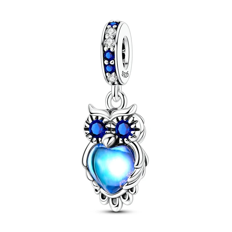Blaue Serie aus 925er-Sterlingsilber, Eule, Schmetterling, Piratenschiff, Auto, Käfer, Clogs, Charm, passend für DIY-Armbänder, Halsketten, lustige passende Geschenke