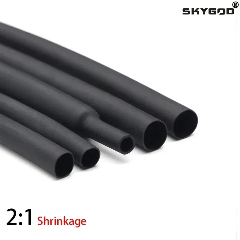 1/2/3/5 m 2:1 Schrumpfschlauch Wrap Schwarz Durchmesser 0,6 ~ 210 mm Isolierter Polyolefin-Thermoschlauch DIY Drahtreparatur Kabelschutz