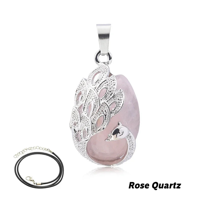 Wassertropfen Naturstein Anhänger Pfau Halskette Quarz Kristall Opal Tigerauge Halskette Anhänger für Frauen Männer Schmuck Geschenk