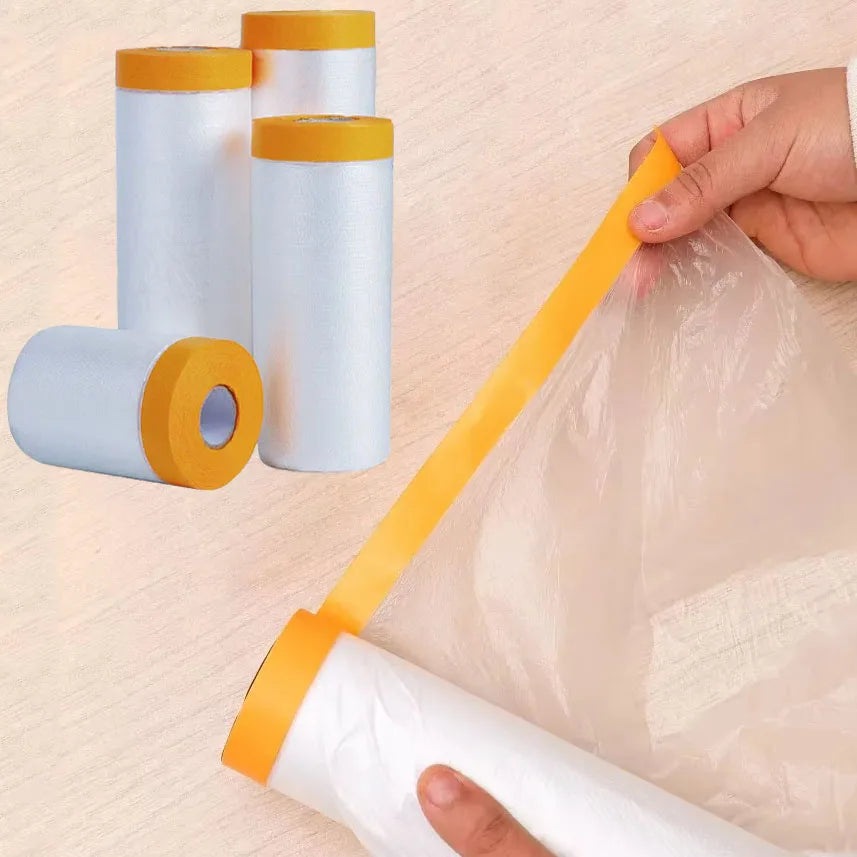 1/2/3 Rollen vorgeklebte Abdeckfolie, Kunststofffolie, Kfz-Malerei, Abdeckung, Washi-Tape, Maler, Kunststoff-Tropfentuch
