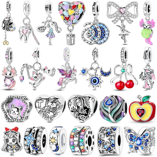 Original-Charm-Perle aus 925er-Sterlingsilber mit eingelegtem Zirkonium, Schleife, Liebesherz, Ballon-Anhänger, passend für Armbänder, DIY-Schmuckmarkierung