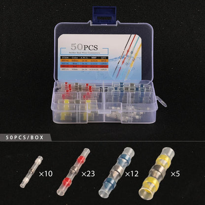 50/100/120/150/250/400 Stück verpackt 26–10 AWG 0,25–6 mm wasserdichte Lötdichtungshülse Spleißklemmen Wärmeschrumpf-Zinn-Stoßverbinder