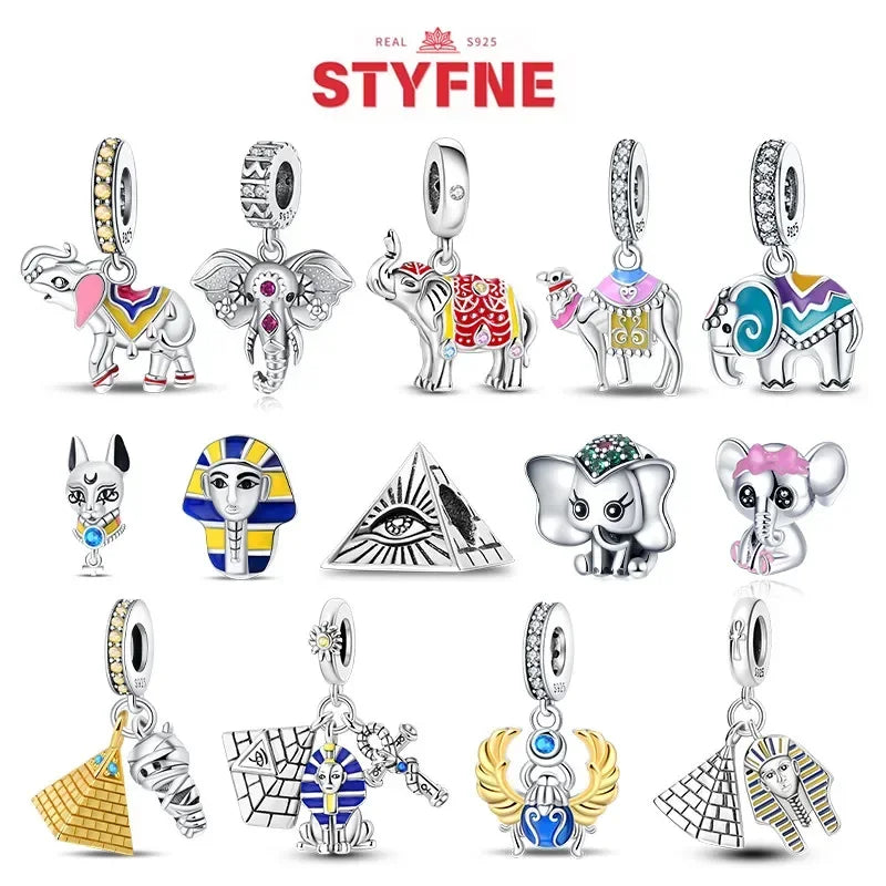 Silber 925 Gold Pyramide Mumie Doppel Charm Elefant Perlen passen Original Armband DIY edlen Schmuck Zubehör für Frauen Geschenke