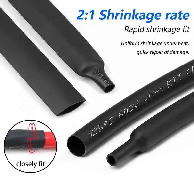 1/2/5M Schwarzer 2:1 Schrumpfschlauch Durchmesser 0,6mm~120mm Kabelreparatur-Schutz Polyolefin Isolierter Schrumpfbarer Kabelmantel