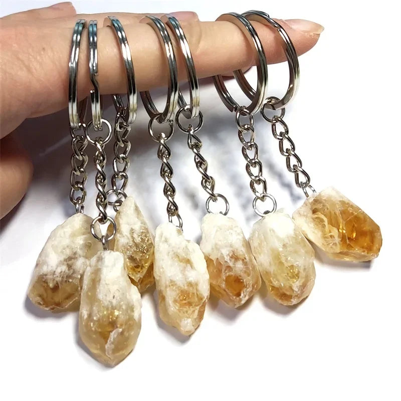 20 stücke Natürliche Raue Rohstein Kristall Quarz Schlüsselbund Frauen Männer Handtasche Hangle Auto Schlüssel Halter Raw Mineral Stein Schlüsselring schmuck