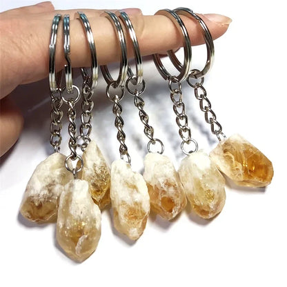 20 stücke Natürliche Raue Rohstein Kristall Quarz Schlüsselbund Frauen Männer Handtasche Hangle Auto Schlüssel Halter Raw Mineral Stein Schlüsselring schmuck