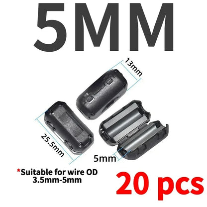 20Pcs 3,5/5/7/9mm Ferrit Filter Ringkern Ferrit Perle Clip Choke EMI RFI Noise Filter Clip Für USB/Video Kabel Netzkabel