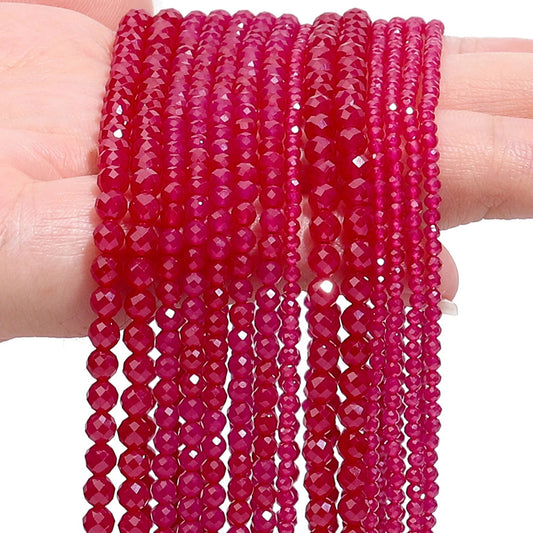 Natürliche Rubin-Korund-Perlen, facettiert, 2, 3, 4 mm, rund, lose Distanzperlen für Schmuckherstellung, DIY, schmales Armband-Zubehör
