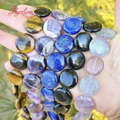 20mm Natürlicher Fluorit/Quarz/Rhodonit/Tigerauge/Achat Münze Stein Perlen Strang 15" Für DIY Halskette Schmuck Machen Kostenloser Versand