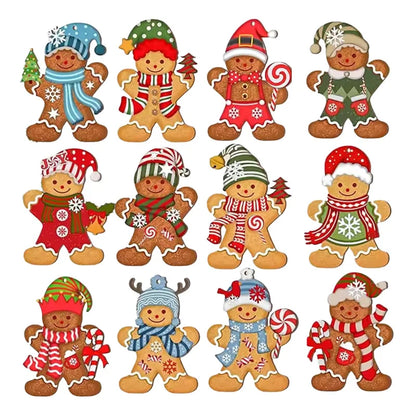 12/24 Stück Lebkuchenmann Holzornamente Weihnachtsbaum hängende Anhänger 2025, Weihnachtsfeier, Heimdekoration, Kinder, DIY-Geschenkanhänger