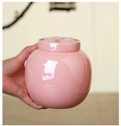 1 Piece Pink Ceramic Urn with Claw Print for Ashes, Small Cat and Dog Ceramic Ash Storage Jar, Pink Pet Hair Jar, Pet Funeral Supplies
