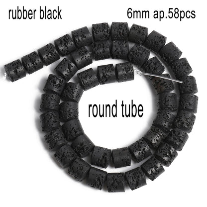 Schwarze vulkanische Lavagesteinperlen, Mineralperlen, Charms, Rohrwürfel, runde geometrische Formperlen für Schmuckherstellung, DIY-Armband