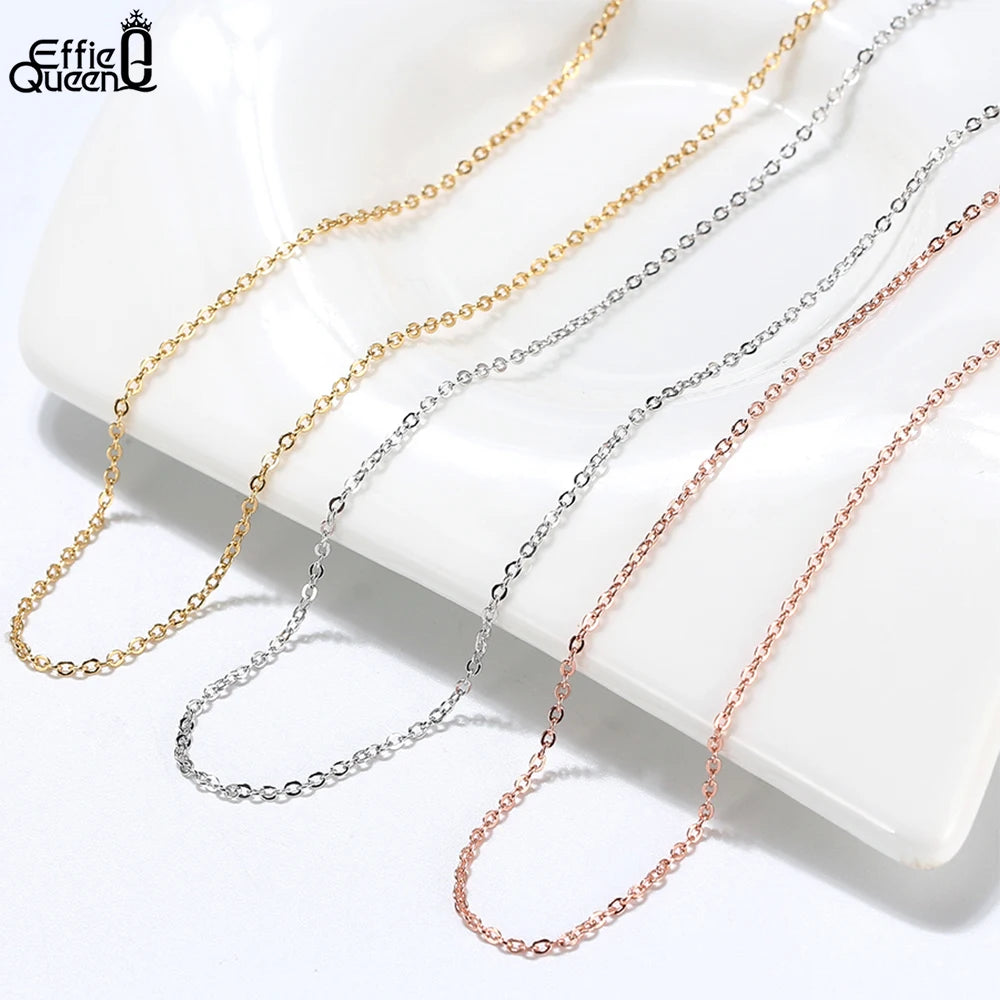 Effie Queen 100% 925 Sterling Silber Basis-Kettenhalsketten Box/Schlangen-/Chopin-/Figaro-Kette mit Perlen 40-60cm Unisex DIY Alltagskleidung